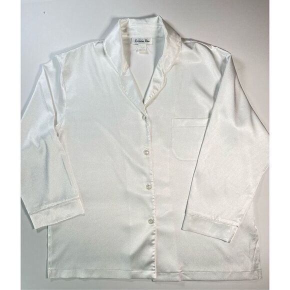 Vintage Christian Dior Women's Button Luxury Sleep Shirt Size Extra Large White - Picture 2 of 8